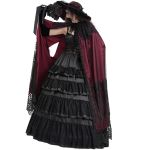 Longue Cape à Capuche 'Glamour' en Dentelle Bordeaux