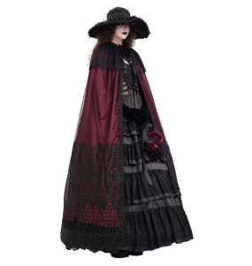 Longue Cape à Capuche 'Glamour' en Dentelle Bordeaux