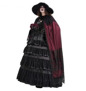 Longue Cape à Capuche 'Glamour' en Dentelle Bordeaux