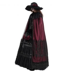 Longue Cape à Capuche 'Glamour' en Dentelle Bordeaux