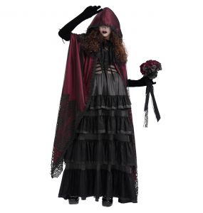 Longue Cape à Capuche 'Glamour' en Dentelle Bordeaux