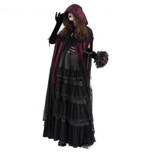 Longue Cape à Capuche 'Glamour' en Dentelle Bordeaux