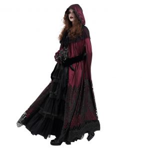 Longue Cape à Capuche 'Glamour' en Dentelle Bordeaux