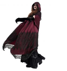 Longue Cape à Capuche 'Glamour' en Dentelle Bordeaux