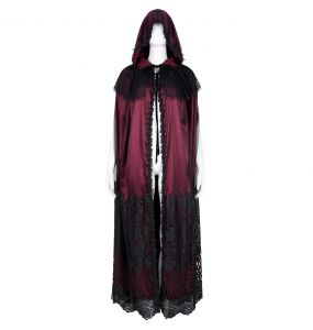 Longue Cape à Capuche 'Glamour' en Dentelle Bordeaux