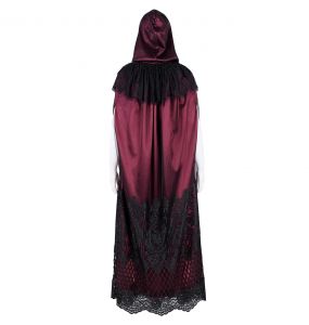 Longue Cape à Capuche 'Glamour' en Dentelle Bordeaux