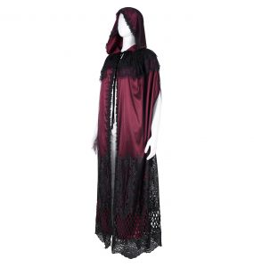 Longue Cape à Capuche 'Glamour' en Dentelle Bordeaux