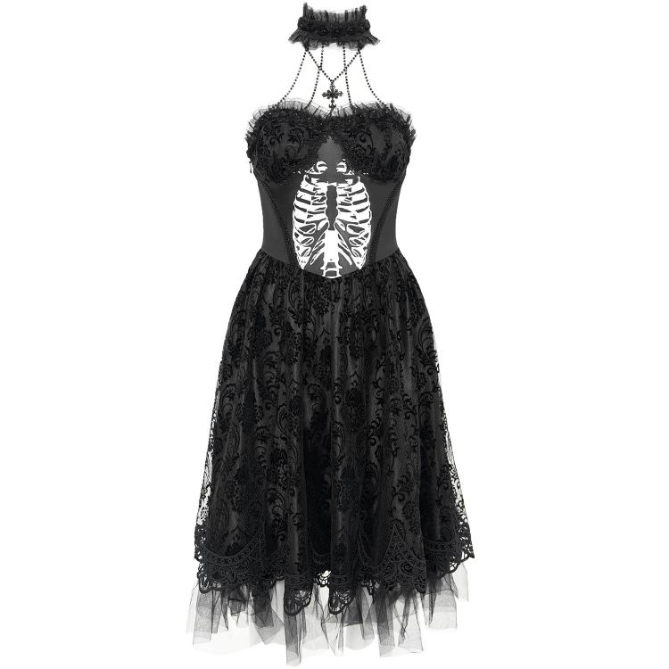 Black 'Ribcage' Gothic Dress