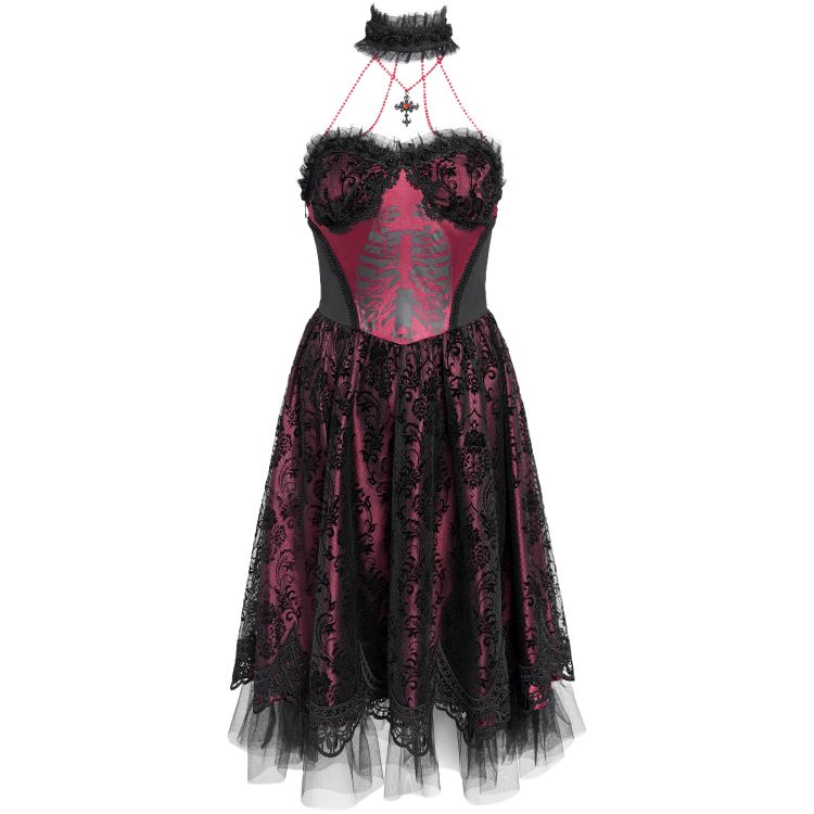Robe Gothique 'Ribcage' Bordeaux