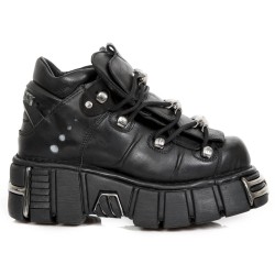 Chaussures New Rock Metallic Tower en Cuir Noir