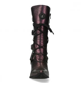 New Rock Malicia Boots in Lilac Leather with Spider Pattern