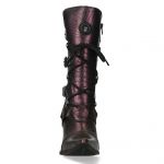 Bottes New Rock Malicia en Cuir Lilas Motif Araignée