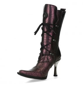 Bottes New Rock Malicia en Cuir Lilas Motif Araignée