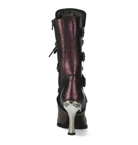 Bottes New Rock Malicia en Cuir Lilas Motif Araignée