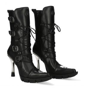 Bottes New Rock Malicia Noires avec Plaque Métallique