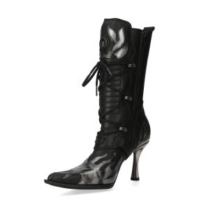Bottes New Rock Malicia en Cuir Antik Acier et Itali Noir
