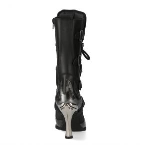 New Rock Malicia Boots in Black Itali and Steel Antik Leather