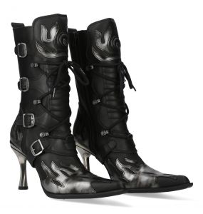 Bottes New Rock Malicia en Cuir Antik Acier et Itali Noir