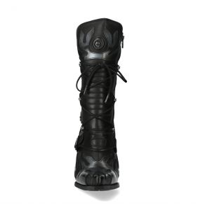 New Rock Malicia Boots in Black Itali and Gray Antik Leather