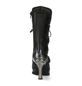 New Rock Malicia Boots in Black Itali and Gray Antik Leather