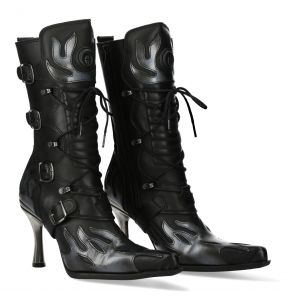 New Rock Malicia Boots in Black Itali and Gray Antik Leather