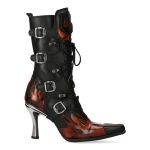 New Rock Malicia Boots in Black Itali and Fire Pulik Leather
