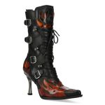New Rock Malicia Boots in Black Itali and Fire Pulik Leather