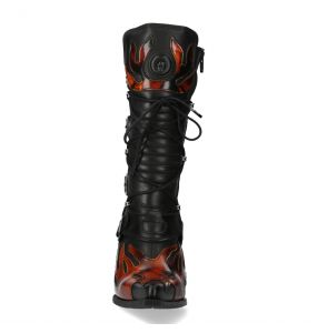 New Rock Malicia Boots in Black Itali and Fire Pulik Leather