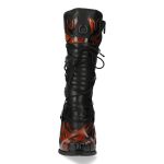 New Rock Malicia Boots in Black Itali and Fire Pulik Leather
