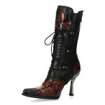 New Rock Malicia Boots in Black Itali and Fire Pulik Leather