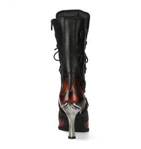 New Rock Malicia Boots in Black Itali and Fire Pulik Leather
