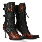 New Rock Malicia Boots in Black Itali and Fire Pulik Leather