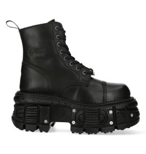 Black Leather New Rock Tank Ankle Boots