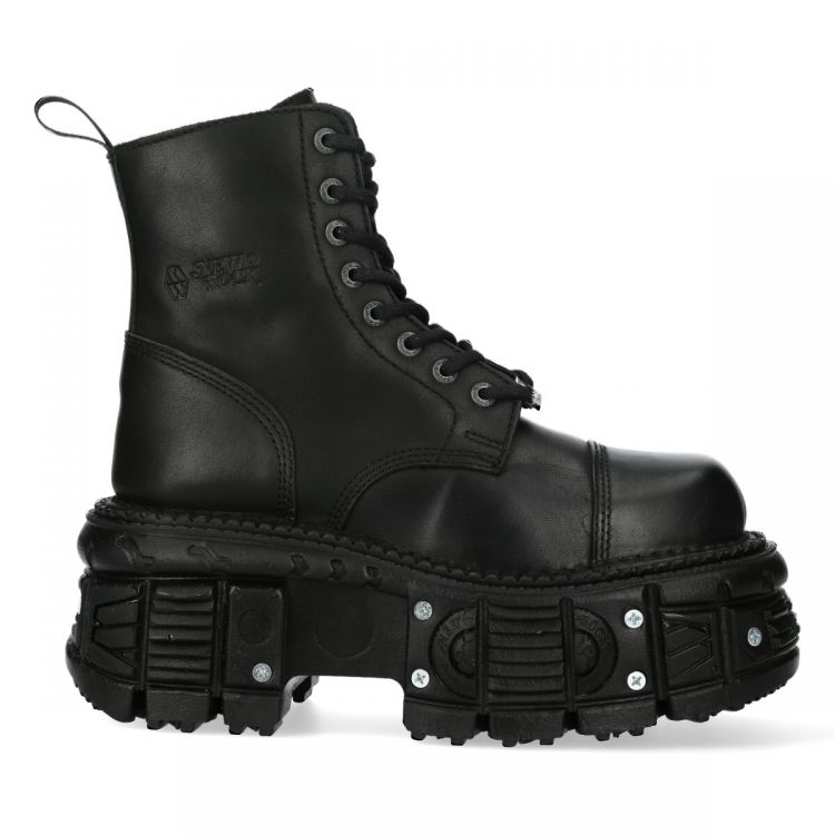 Black Leather New Rock Tank Ankle Boots