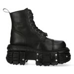Black Leather New Rock Tank Ankle Boots