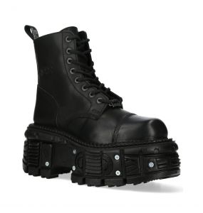 Black Leather New Rock Tank Ankle Boots