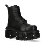 Black Leather New Rock Tank Ankle Boots