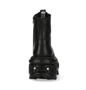 Black Leather New Rock Tank Ankle Boots