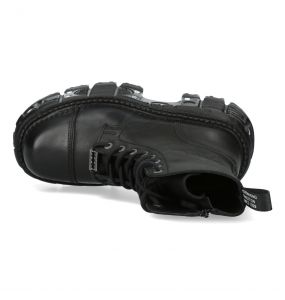 Black Leather New Rock Tank Ankle Boots
