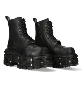 Black Leather New Rock Tank Ankle Boots