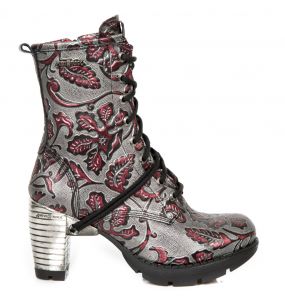 Wine and Gray Leather New Rock Trail Ankle Boots