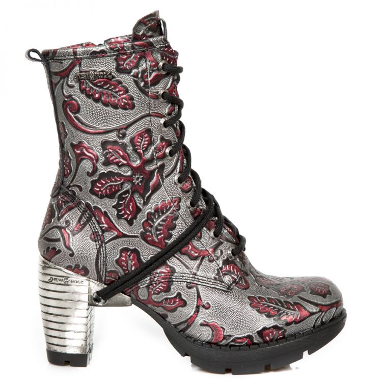Bottines New Rock Trail en Cuir Vin et Gris