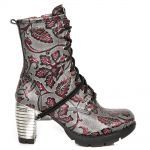 Wine and Gray Leather New Rock Trail Ankle Boots