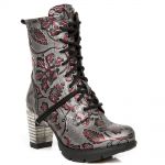 Bottines New Rock Trail en Cuir Vin et Gris