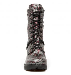 Wine and Gray Leather New Rock Trail Ankle Boots