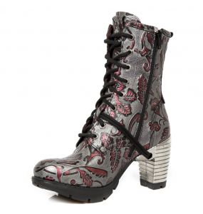 Wine and Gray Leather New Rock Trail Ankle Boots