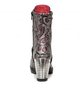 Wine and Gray Leather New Rock Trail Ankle Boots