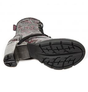 Bottines New Rock Trail en Cuir Vin et Gris