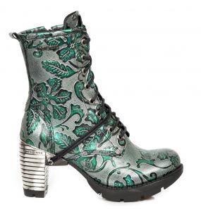 Green and Gray Leather New Rock Trail Ankle Boots