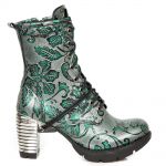 Green and Gray Leather New Rock Trail Ankle Boots